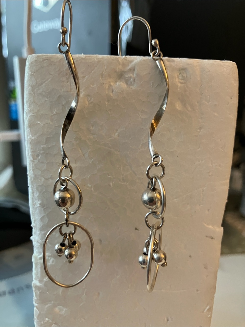 Sterling-Style Silver Dangle Earrings with Hoop and Bead Drops